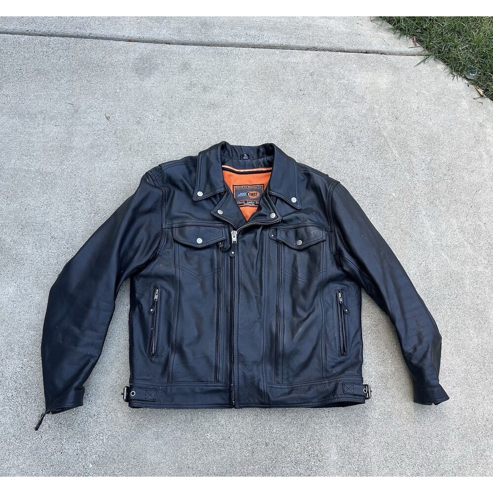 First Classics Men’s Black Premium Leather Thinsulate Motorcycle Jacket Size XL